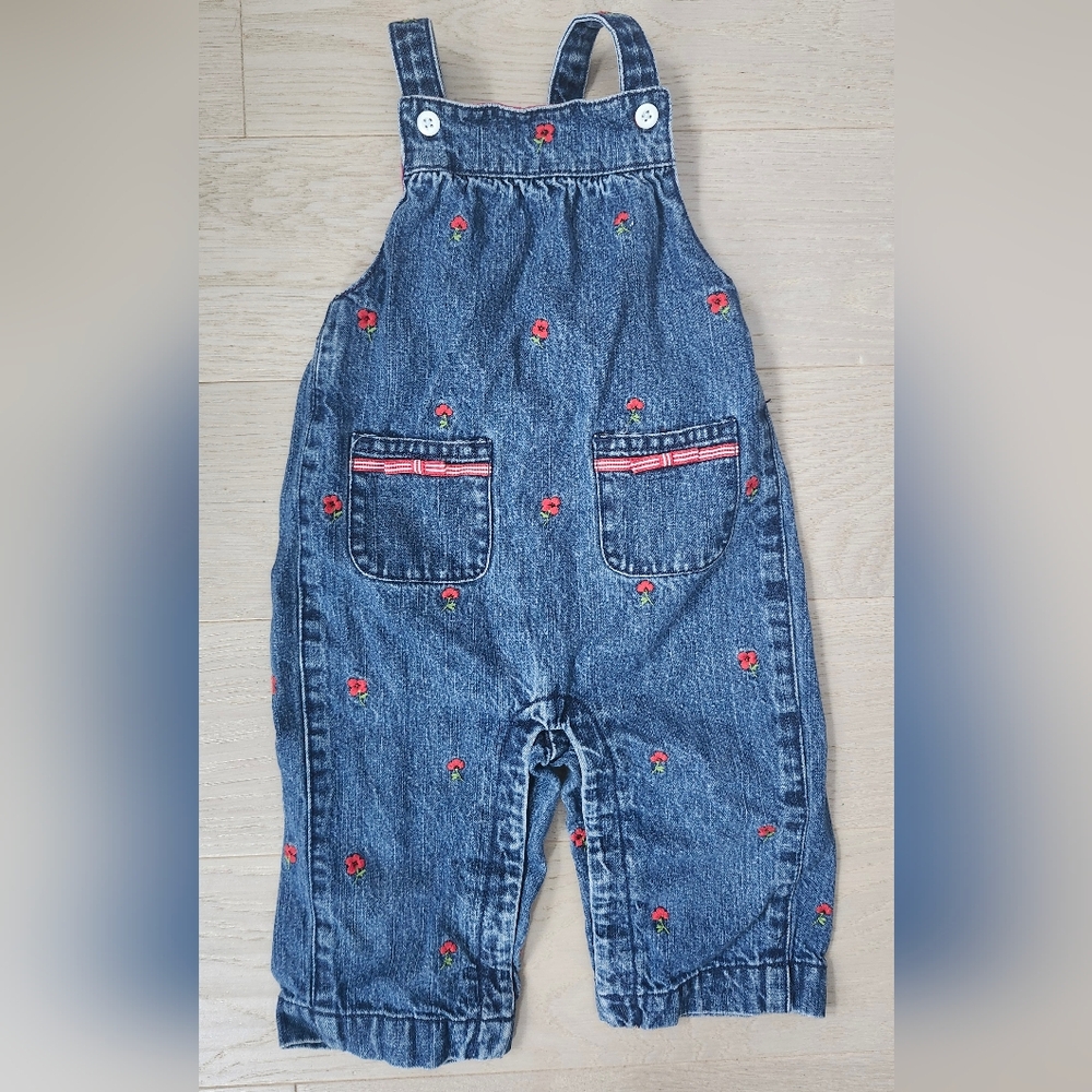 Gymboree Floral Embroidered Denim Overalls 6-9 Months